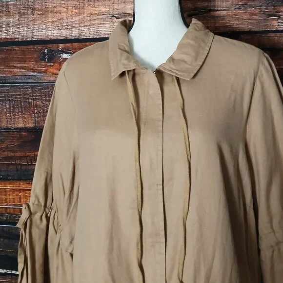 NWT Karen Kane Cargo Jacket 1X Island Rhythm Full Zip Tan Sand Cotton Tencel